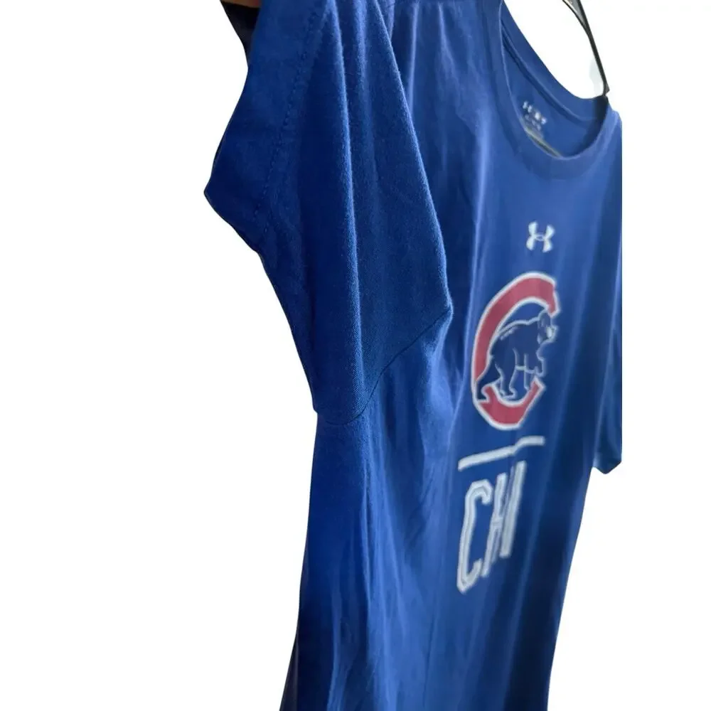 Under Armour Official HeatGear MLB Chicago Cubs Blue Short Sleeve Shirt, Size XL